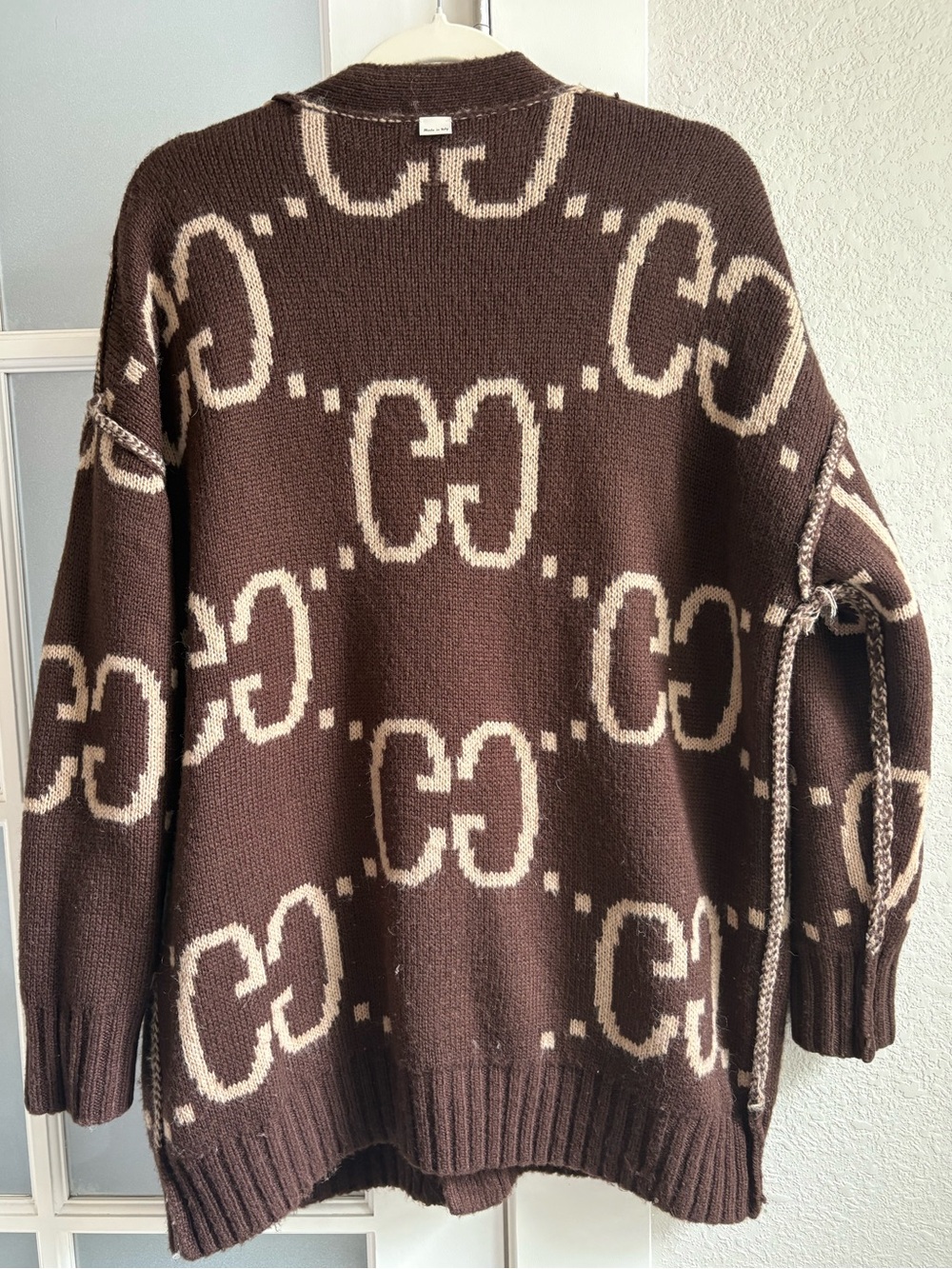 GG Monogram Women's Reversible 2 Sided Cardigan - Tan & Brown - Size Medium - Picture 8 of 12